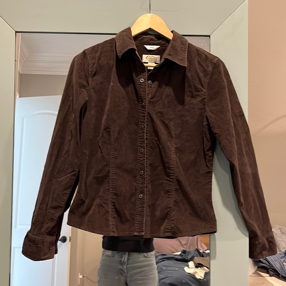 Talbots brown collard long sleeve shirt